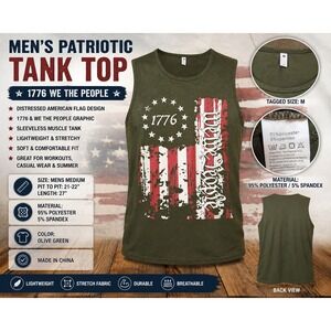 Andy Men Patriotic 1776 We The People Tank Top Olive Green Medium Flag Shirt